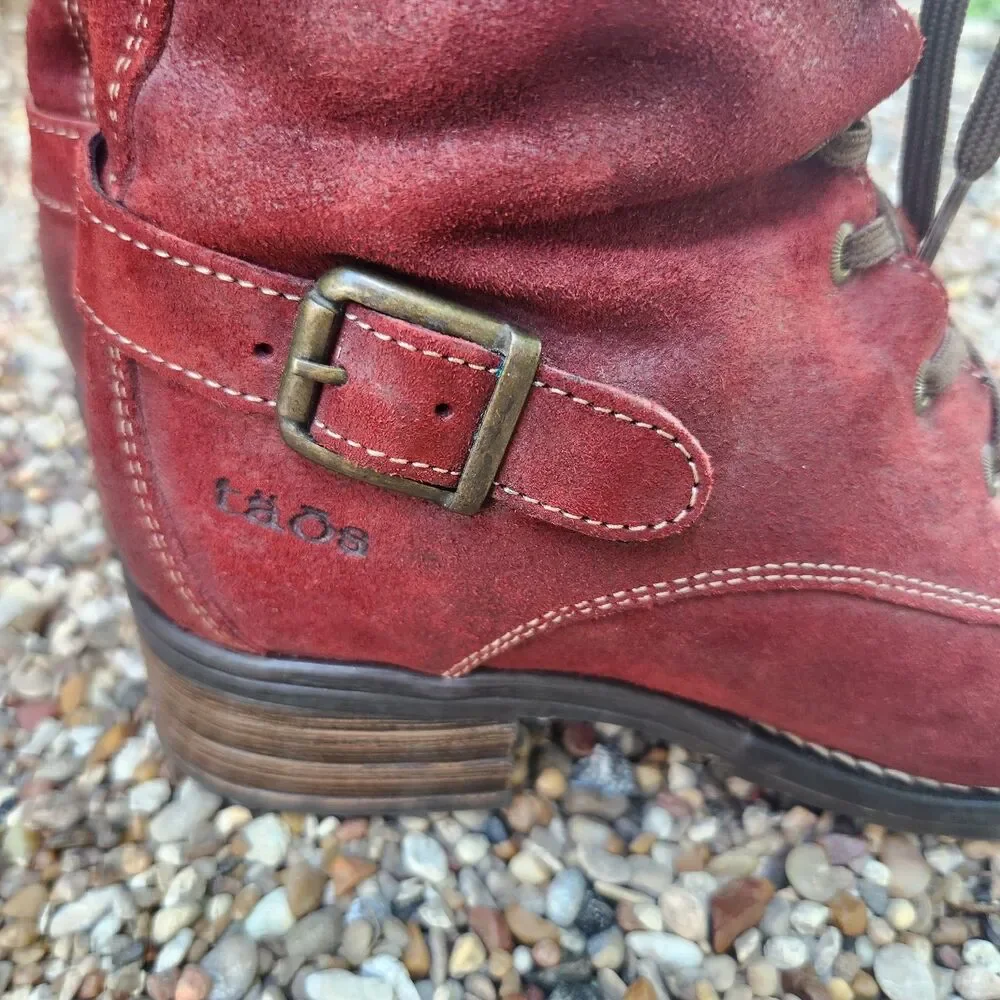 TAOS Tall Crave Red Suede Lace Up Side Zip Boots Women's  US 8 - 8.5 / EU 39 Tag